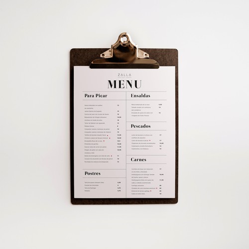 Clean menu design