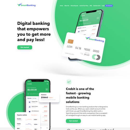 Landing page design for a Fin Tech company