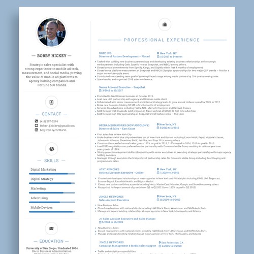 Resume Design for Bobby Hickey