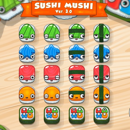 iconic characters for sushi mushi app