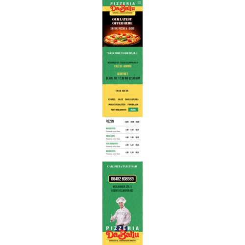 Mobile version of a pizzeria website