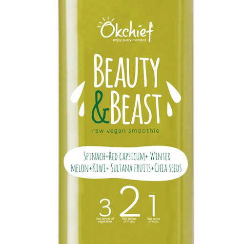 Create a winning label for a new startup's veggie smoothie, fun guaranteed!