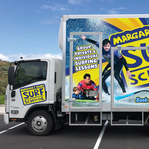 Bold, Playfull Surfing School Car Wrap Design