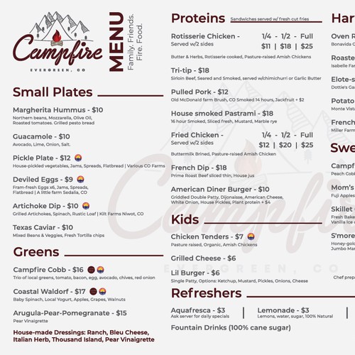 Menu design for Campfire Evergreen CO