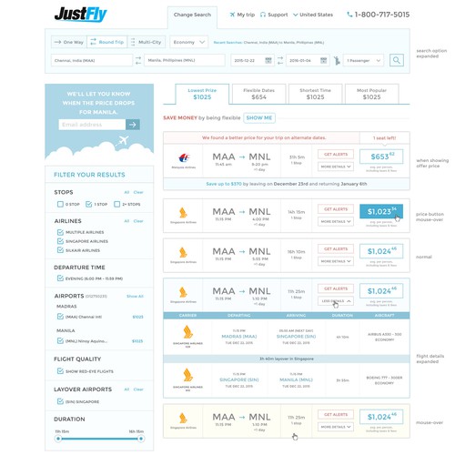 Justfly web page design