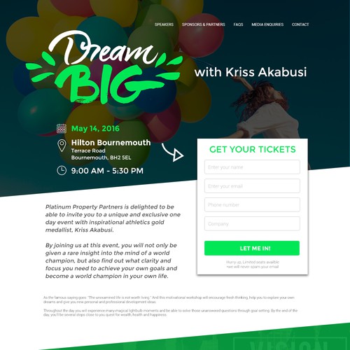 Dream BIG - Landing Page Design