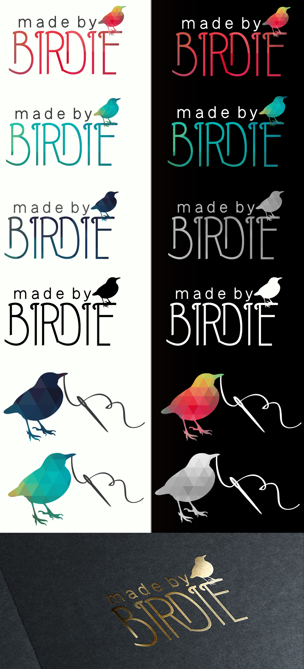 Design a logo for a fun and colourful handmade product brand called Made By Birdie