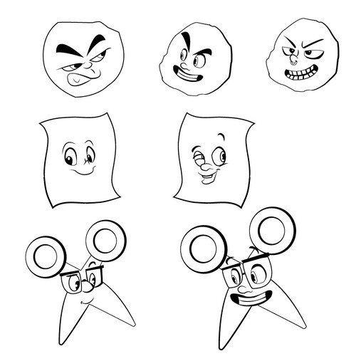 Cartoon design for "Rock Paper Scissors" game