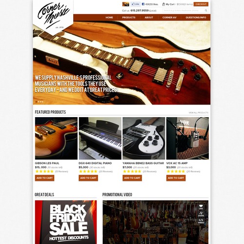 Homepage Design for Ecommerce Business - Music Instruments and accesorries Retailer
