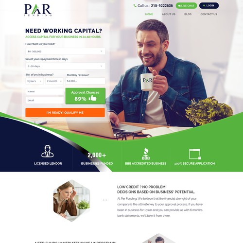 Landing page for small Business Loan