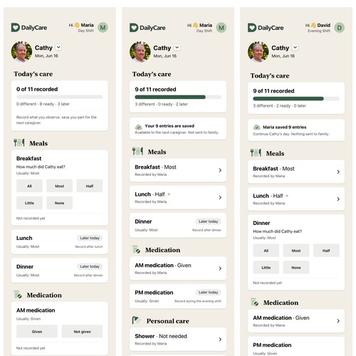 DailyCare — Caregiver & Family App UI/UX