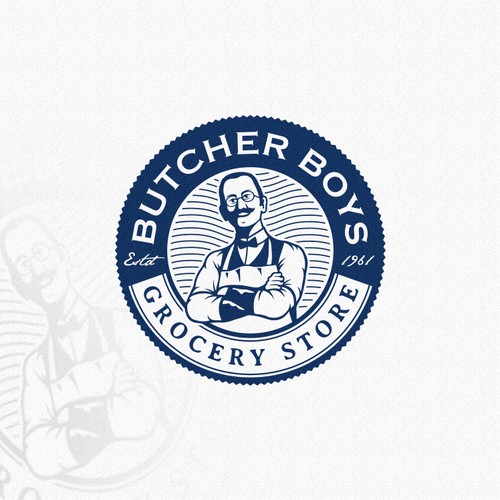 Old fashioned logo for The Butcher Boys, grocery store