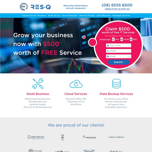 Website design for Res-Q promoting a free IT auditing