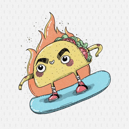 Taco on a snowboard