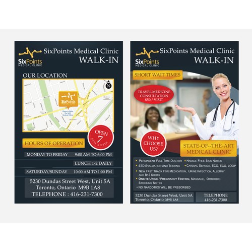 Medical Walk-In Clinic with a new postcard or flyer