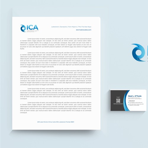 ICA Insurance Claim Advocates Logo + Stationary design