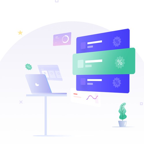 Forbruker website design with illustrations