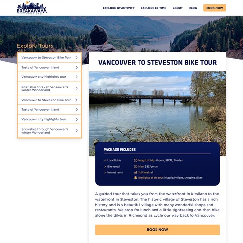 Website design for outdoor adventure travel company 