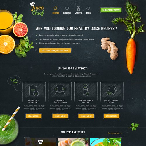 Create a captivating homepage for a juicing website.