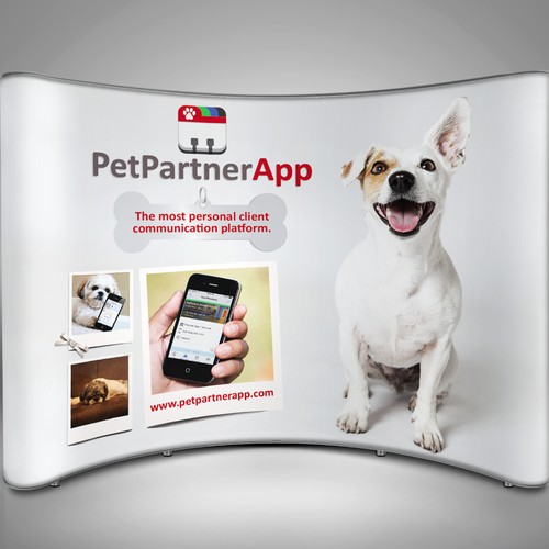 Create a high impact tradeshow booth design involving cute-as-all-get-out dogs