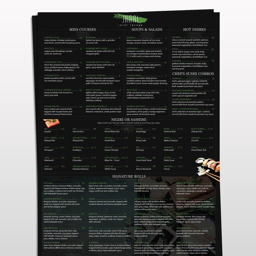 Food Menu for Shari (sushi lounge)