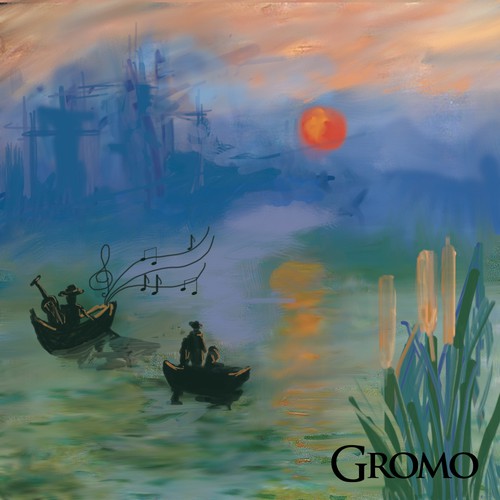 Create music album art derivated from Claude Monet's 'Impression Sunrise