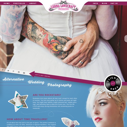 Bold bright funky landing page for alternative wedding clients