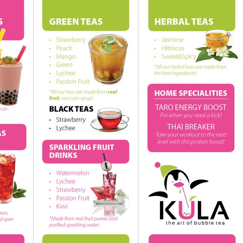Design a menu for a cool new bubble tea brand!