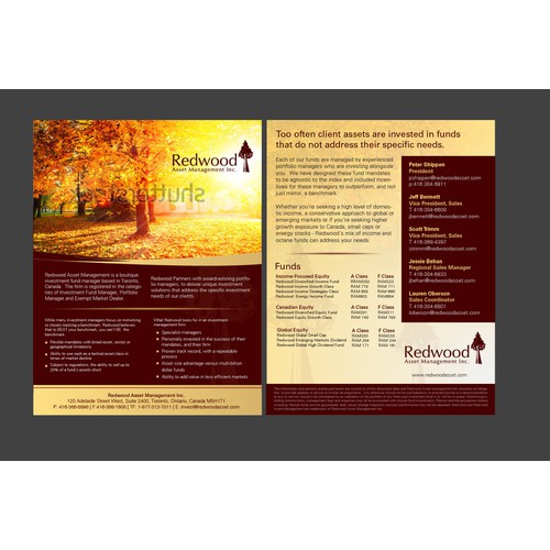 Create the next brochure design for Redwood Asset Management