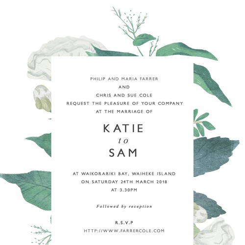 New Zealand flora wedding invitation