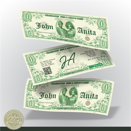 Custom Wedding Currency Note Design – John & Anita's Celebration