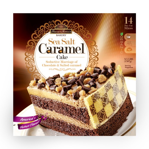 Delicous Sea Salt Caramel Cake package design. You know you want some!