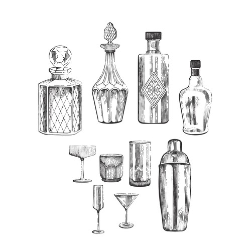 Cocktail illustrations set