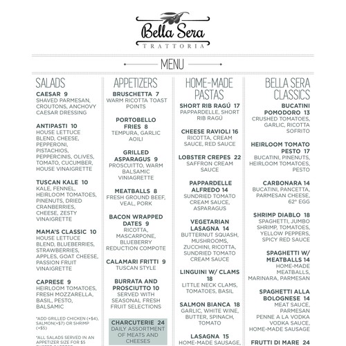 Bella Sera Menu