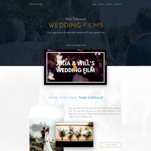 Homepage entry for a wedding film site