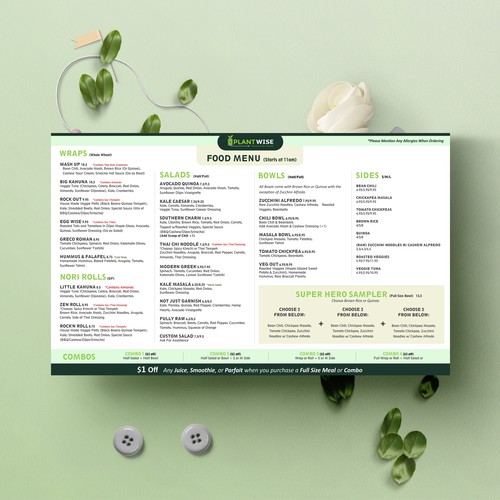 Vegan Restaurant; Plant Wise Needs Menu Update