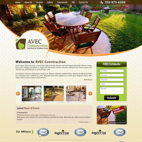 website design for AVEC Construction