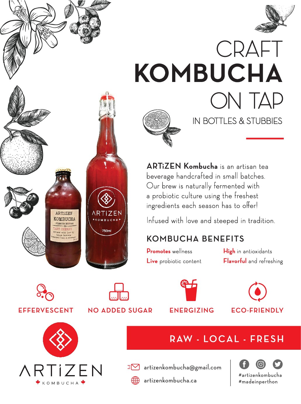 Simple, clean signage for ARTIZEN Kombucha On Tap