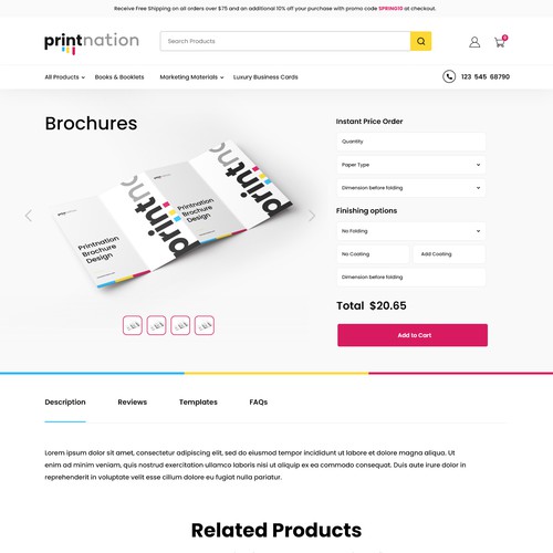 Product Order&Detail Page for Printing Company