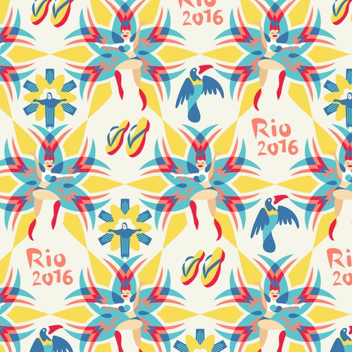 Rio pattern. Carnival dancers and Christ the Redeemer. 