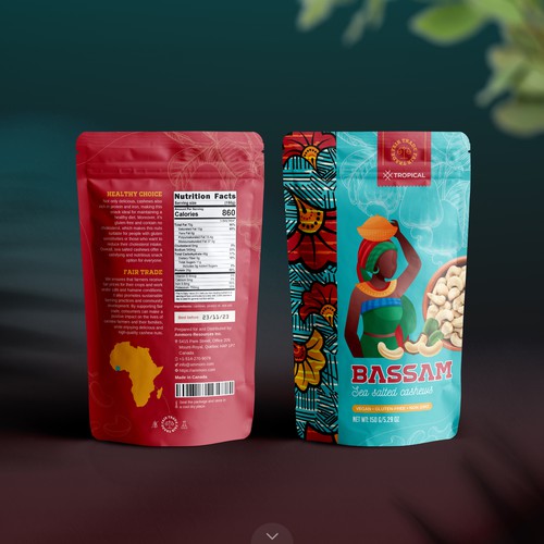 Detailed Sea Salted Cashews Packaging for Tropical Bassam