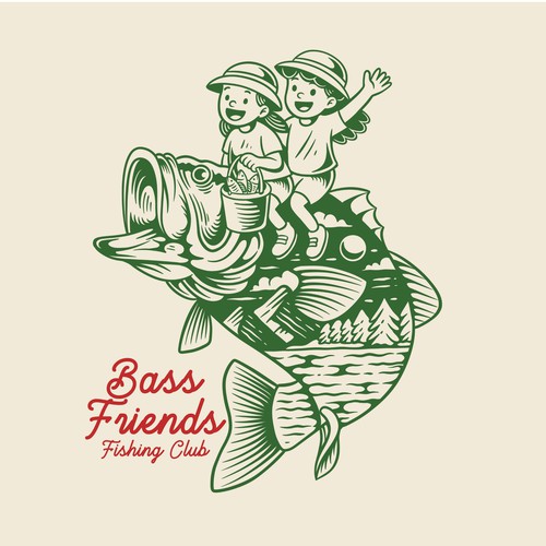 Vintage bass fish illustration