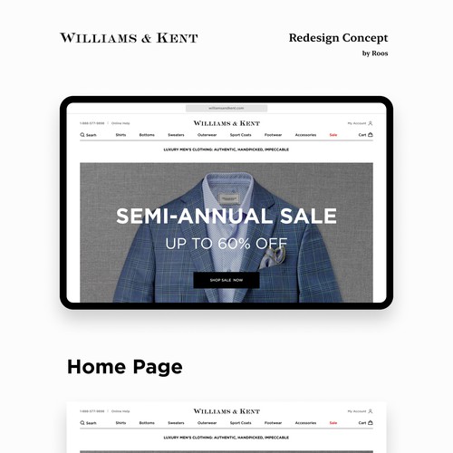 Williams & Kent luxury men's clothing webstore redesign concept