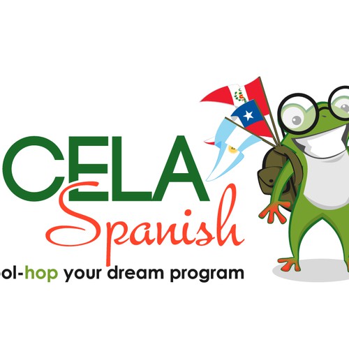 ECELA Spanish, logo should include a FROG mascot.  tagline "school-hop where you want, when you want"