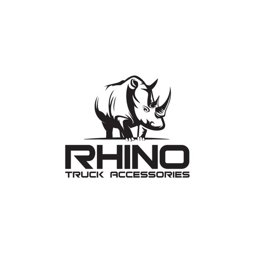 Pick up truck accessories company represented by simple and strong rhino logo.