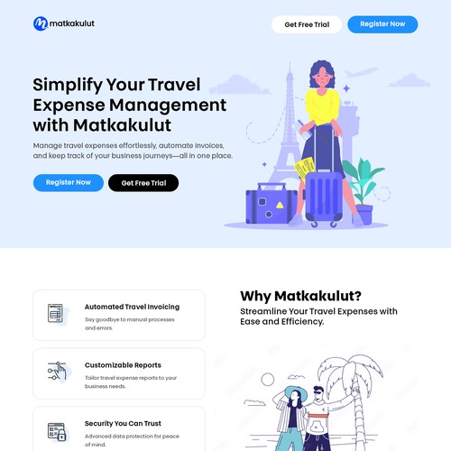 SaaS Landing Page Design for Travel Expense Software