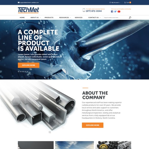 Simple, Modern E-Commerce site design for a Tungsten Carbide distribution