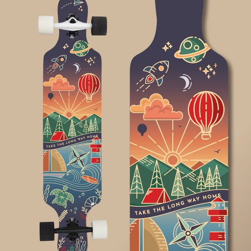 Artistic Longboard/Skateboard design for both bottom and top