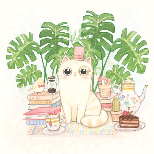 Magical cute cat character illustration 