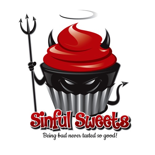 Create a devilish logo for a bakery called Sinful Sweets!